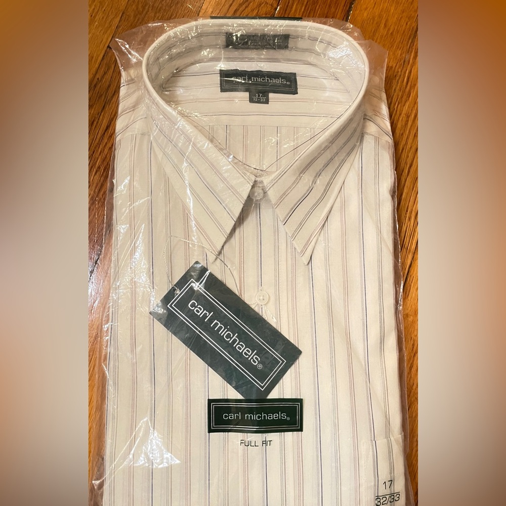 Michaels Men's Cream and Blue Striped Dress Shirt